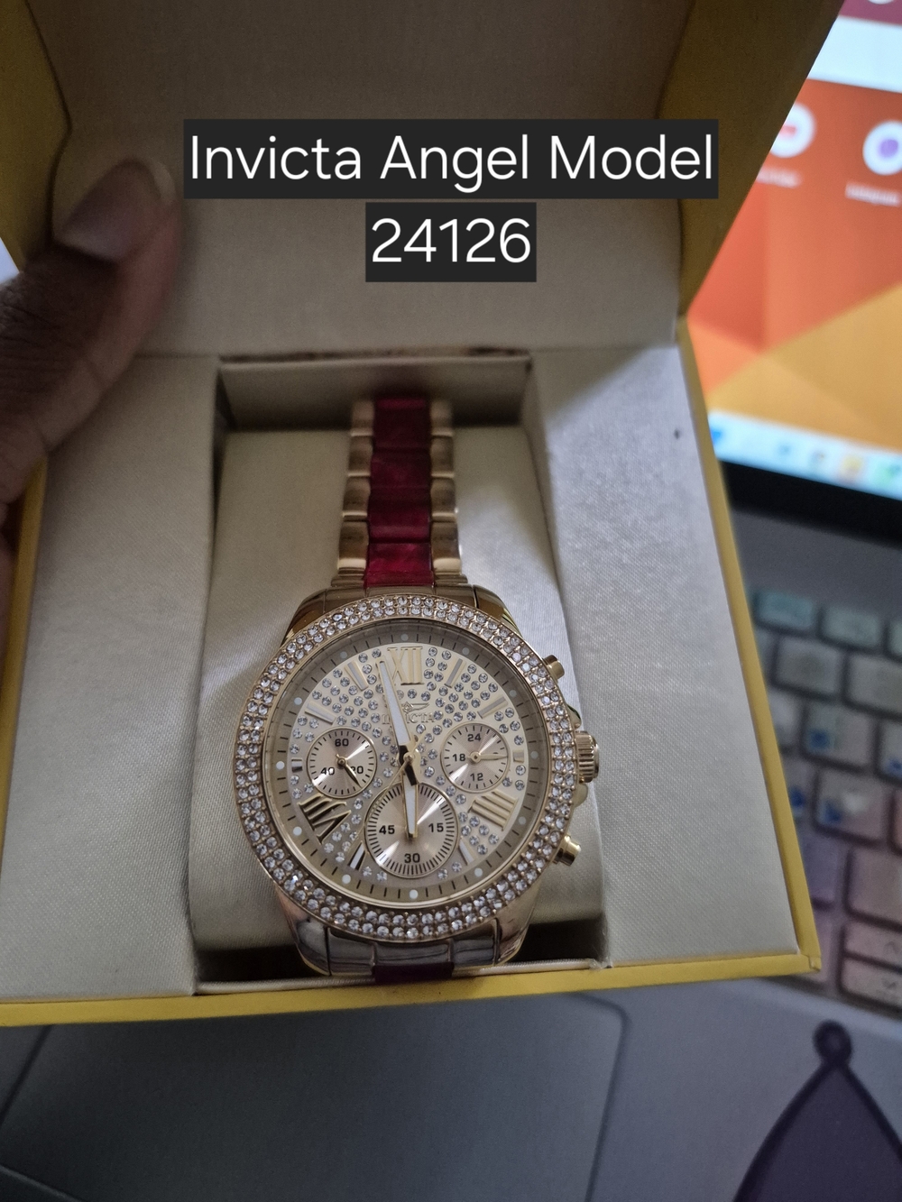 Invicta Angel Women's Gold Watch with Red Bracelet Accents